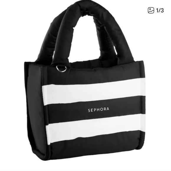 Sephora Handbags - Sephora Black and White Striped puff Cosmetic Bag